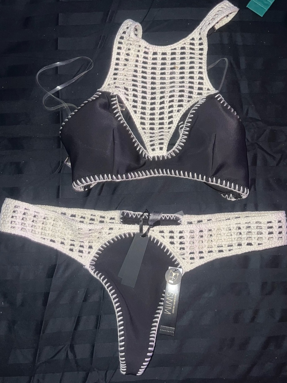 Victoria's Secret Black Bikini with Cream Crochet Accents